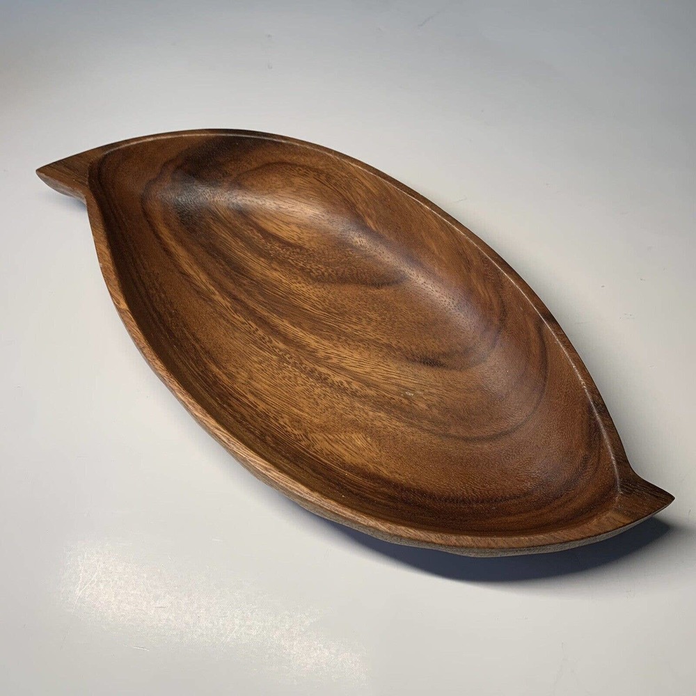 Vintage Geometric Wood Bowl Royal Acacia Monkey Pod From Philippines
